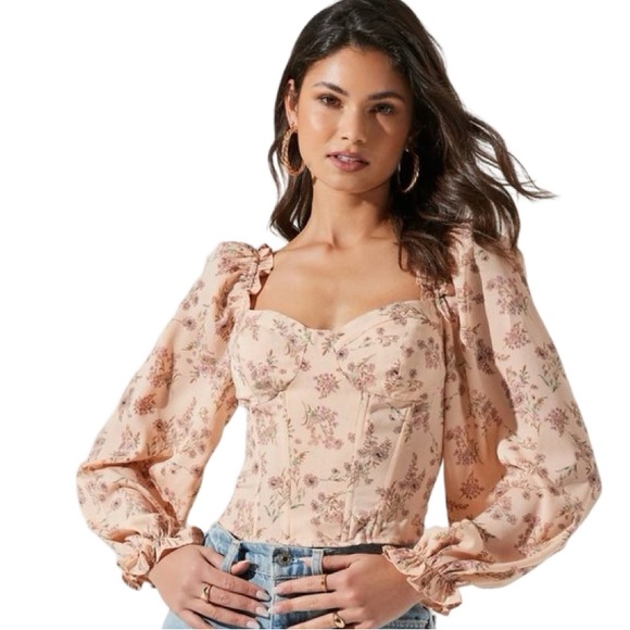 Astr Tops - ASTR the Label Floral Sweetheart Neckline Puff Sleeve Corset Blouse – Size Small